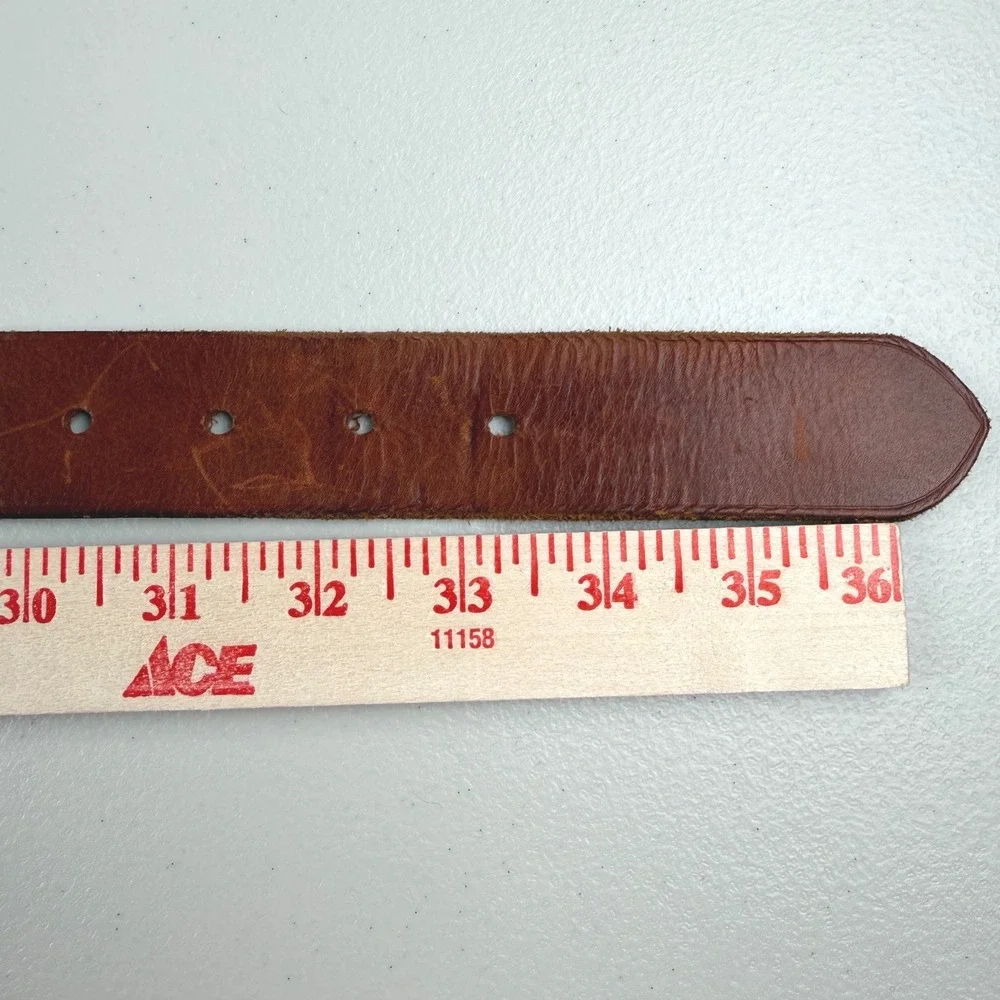 Vintage Italian Leather Belt Made in USA Brown Silver Buckle Size L 6327